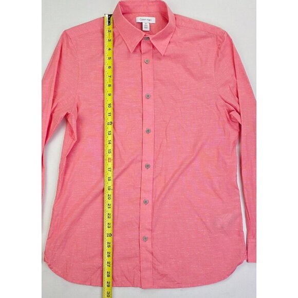 Calvin Klein Size Medium Mens Pink White Accent Embroidered Chest Logo Shirt - Picture 6 of 11